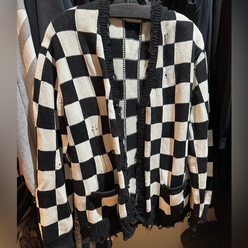 R13 checkerboard button-front cardigan size small